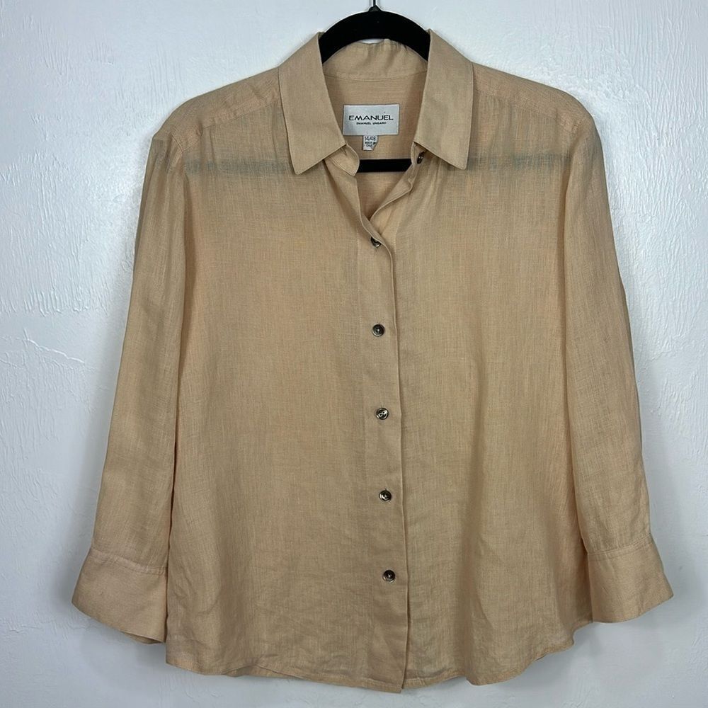 Emanuel Ungaro Vintage Long Sleeve Button Down Shirt In Beige Size 14